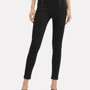 FRAME Denim High Rise Double Zip Paneled Skinny Ankle Jean in Noir Black